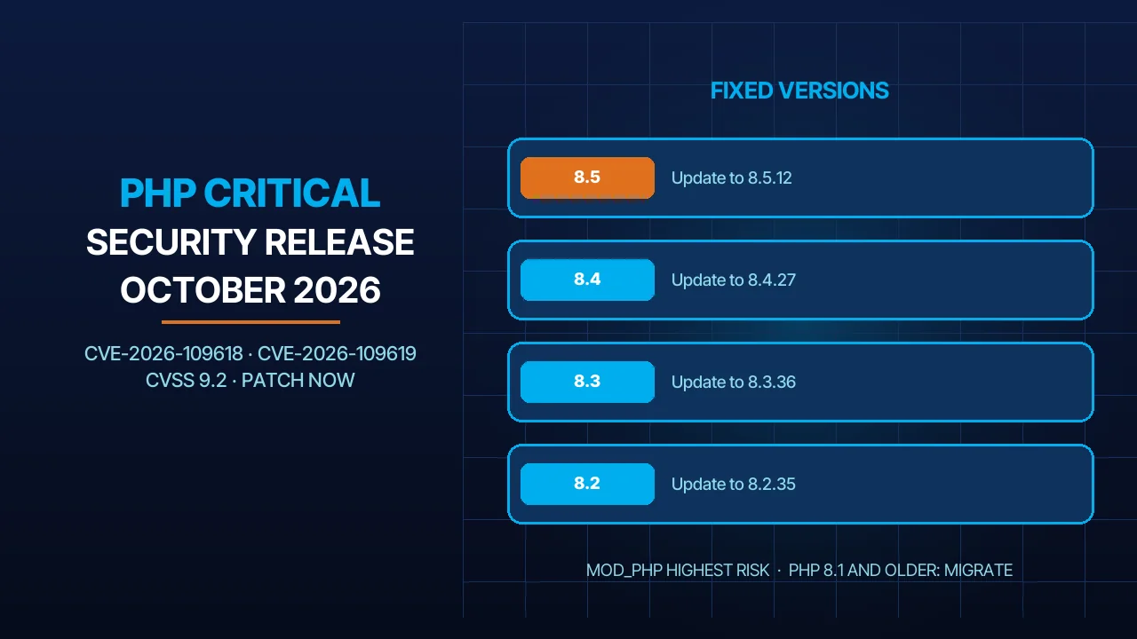 التحديث الأمني الحرج لـPHP (أكتوبر 2026): ثغرتان لتنفيذ أوامر عن بُعد بلا مصادقة، ماذا تصيبان وما على شركة في الإمارات فعله